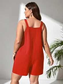 SHEIN VCAY Plus Pocket Patched Overall Romper - Burnt Orange - View 2