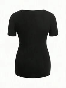 SHEIN 孕婦美式腳和字母圖案抽褶細節T恤 - 黑色 - 查看 2