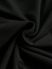 SHEIN 孕婦美式腳和字母圖案抽褶細節T恤 - 黑色 - 查看 3