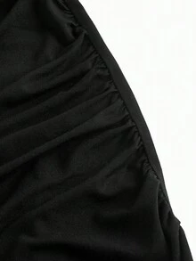 SHEIN 孕婦美式腳和字母圖案抽褶細節T恤 - 黑色 - 查看 4