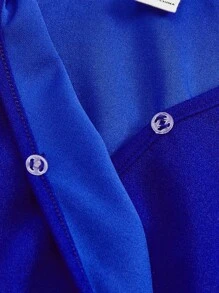 SHEIN 女小童網紗拼接燈籠袖腰帶連身短褲 - 寶藍色 - 查看 5