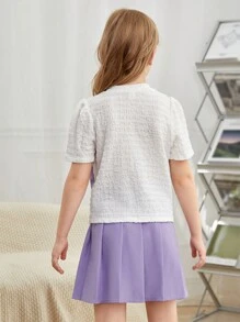 SHEIN Bộ hai mảnh Gái Xếp li Nút phía trước Khối Màu Giải trí - Nhiều màu - Xem 2