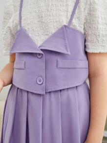 SHEIN Bộ hai mảnh Gái Xếp li Nút phía trước Khối Màu Giải trí - Nhiều màu - Xem 6