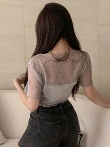 DAZY Áo nữ Xù nhỏ cắt xoắn lại màu trơn Giải trí - Màu Xám nhạt - Xem 6