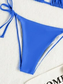 SHEIN Swim 吊脖三角形側繫帶比基尼泳裝 - 寶藍色 - 查看 3