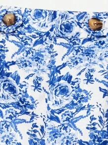 SHEIN 女孩印花泡泡袖上衣和短褲 - 藍白色 - 查看 4