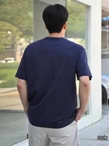 DAZY Men Cotton Slogan Graphic Drop Shoulder Tee - Navy Blue - View 2