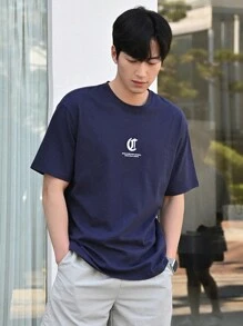 DAZY Men Cotton Slogan Graphic Drop Shoulder Tee - Navy Blue - View 3