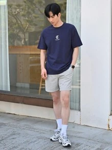 DAZY Men Cotton Slogan Graphic Drop Shoulder Tee - Navy Blue - View 5