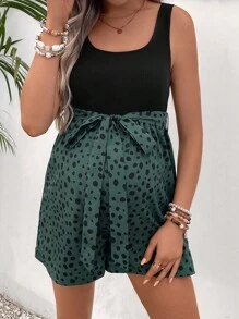 SHEIN 孕婦斑點印花腰帶背心連體短褲 - 彩色 - 查看 1