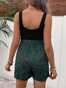 SHEIN 孕婦斑點印花腰帶背心連體短褲 - 彩色 - 查看 2