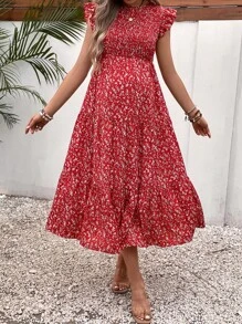 SHEIN Maternity Ditsy Floral Print Ruffle Hem Dress - Multicolor - View 4