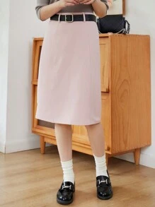 DAZY 素色直筒半身裙不附腰帶 - 淺粉色 - 查看 8