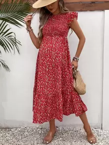 SHEIN Maternity Ditsy Floral Print Ruffle Hem Dress - Multicolor - View 7