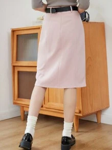 DAZY 素色直筒半身裙不附腰帶 - 淺粉色 - 查看 2