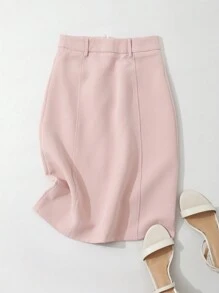 DAZY 素色直筒半身裙不附腰帶 - 淺粉色 - 查看 9