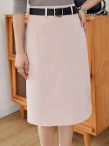 DAZY 素色直筒半身裙不附腰帶 - 淺粉色 - 查看 1