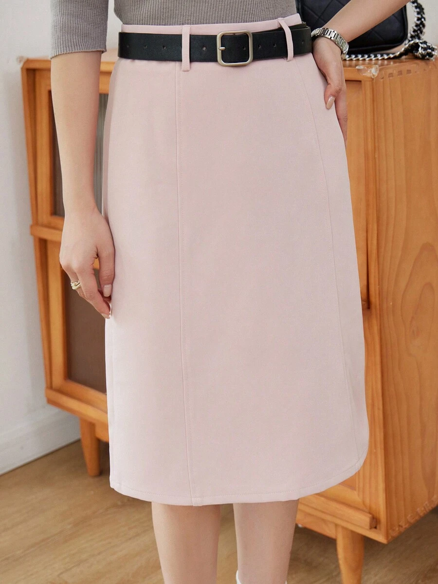 DAZY 素色直筒半身裙不附腰帶 - 淺粉色 - 查看 1