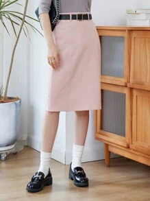 DAZY 素色直筒半身裙不附腰帶 - 淺粉色 - 查看 10