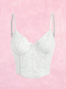 ROMWE Kawaii Contrast Lace Cami Top - White - View 1