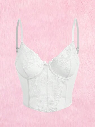 Kawaii Top bretelle sottile pizzo a contrasto