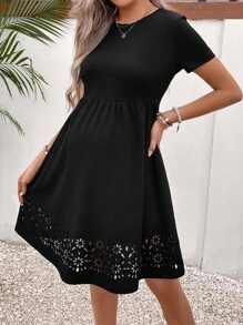 SHEIN Maternity Laser Cut Out Dress - Black - View 4