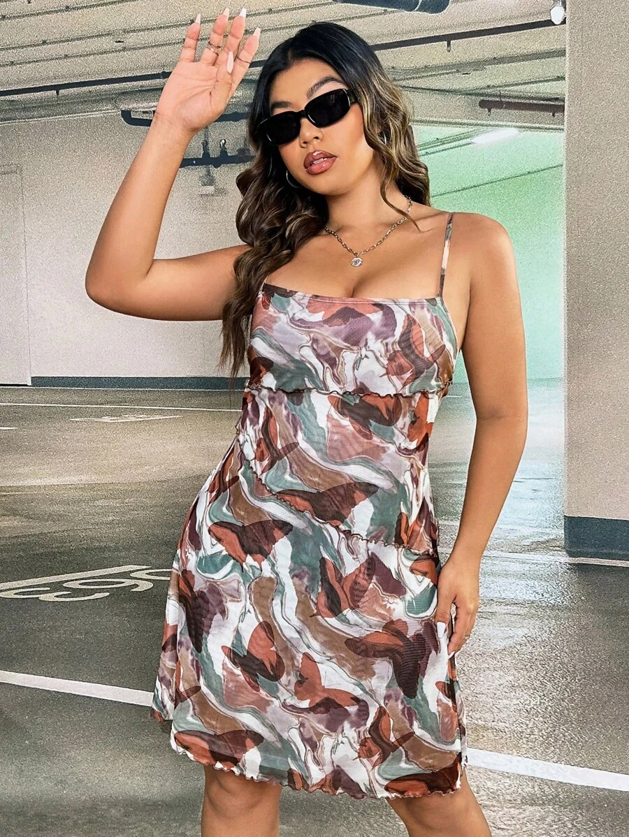 SHEIN EZwear Hơn In bướm Váy Dây - Nhiều màu - Xem 1