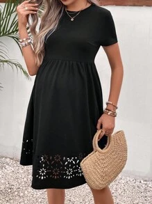 SHEIN Maternity Laser Cut Out Dress - Black - View 1