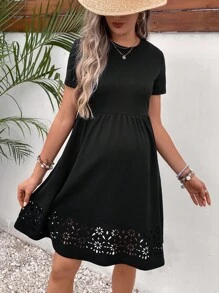 SHEIN Maternity Laser Cut Out Dress - Black - View 7