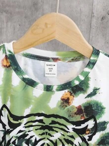 SHEIN 男孩紮染老虎印花T恤&腰部抽繩短褲 - 彩色 - 查看 3