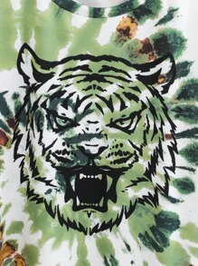 SHEIN 男孩紮染老虎印花T恤&腰部抽繩短褲 - 彩色 - 查看 5