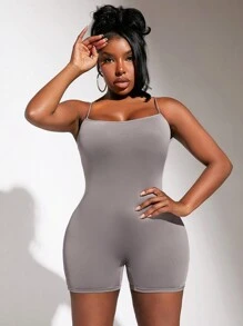 Slaydiva Criss Cross Backless Cami Unitard Romper - Grey - View 2