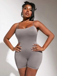 Slaydiva Criss Cross Backless Cami Unitard Romper - Grey - View 3