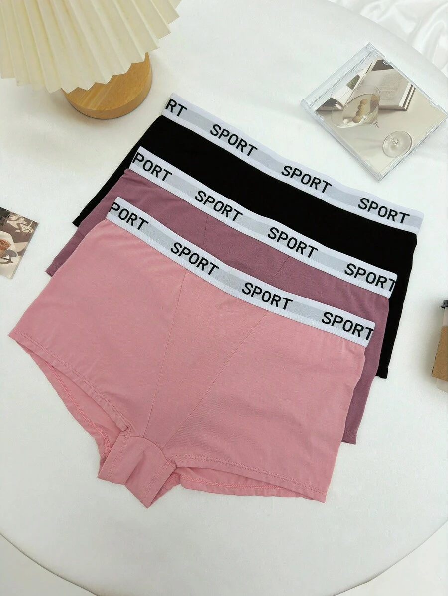 Plus 3Packs Letter Tape Waist Panty Sports - Multicolor - View 1