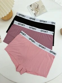 Plus 3Packs Letter Tape Waist Panty Sports - Multicolor - View 3