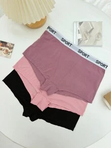 Plus 3Packs Letter Tape Waist Panty Sports - Multicolor - View 4