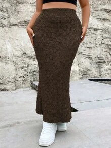 SHEIN Holidaya 大碼高腰魚尾短裙 - 咖啡棕 - 查看 8