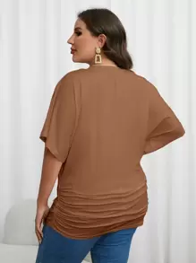 EMERY ROSE Áo thun Plus size Xù màu trơn Giải trí - Cà phê nâu - Xem 2