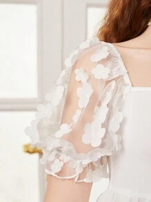 SHEIN Đầm Gái Đề can Tương phản Mesh Dây kéo màu trơn Dễ thương - trắng - Xem 5