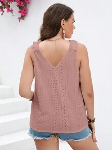 SHEIN Essnce 大碼網眼刺繡褶邊背心上衣 - 藕粉色 - 查看 2