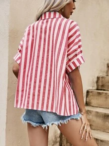 SHEIN VCAY Striped Batwing Sleeve Shirt