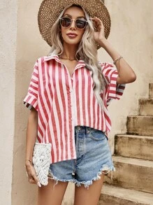 SHEIN VCAY Striped Batwing Sleeve Shirt