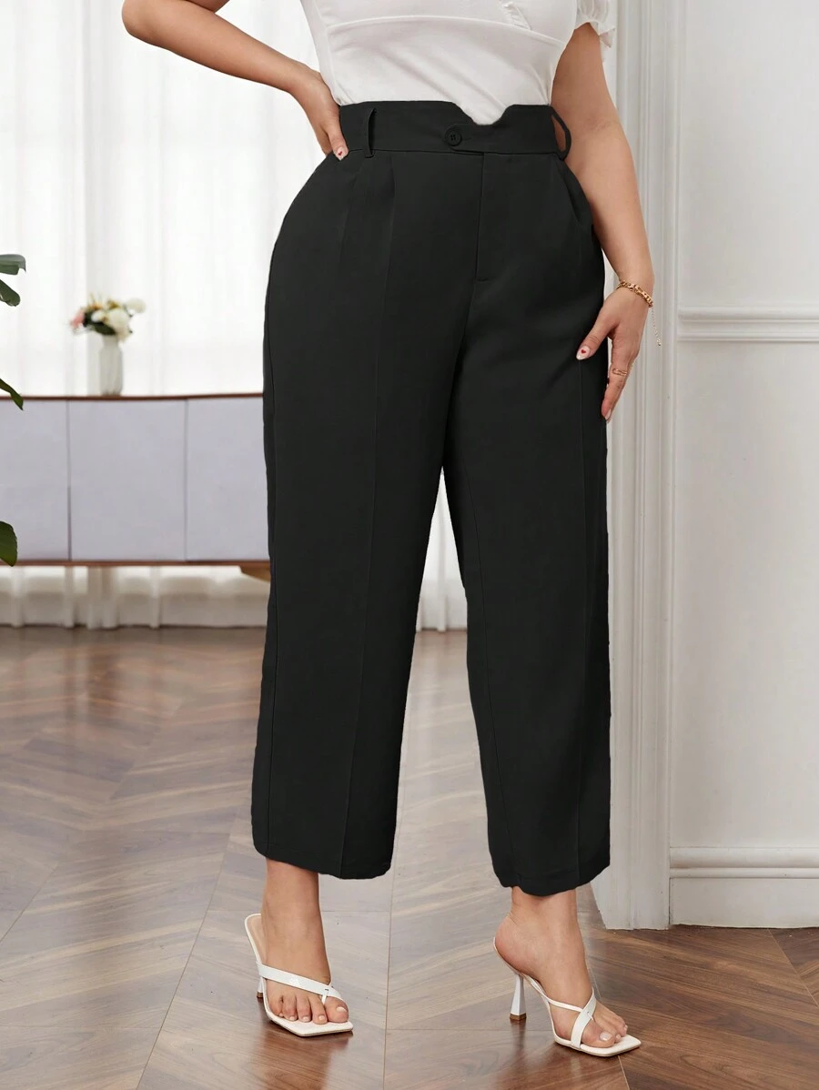 SHEIN Privé Plus High Waist Plicated Detail Pants