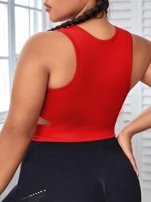 Yoga Basic Plus Cut Out Side Crop Sports Bra - Red - View 2