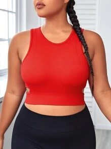 Yoga Basic Plus Cut Out Side Crop Sports Bra - Red - View 3