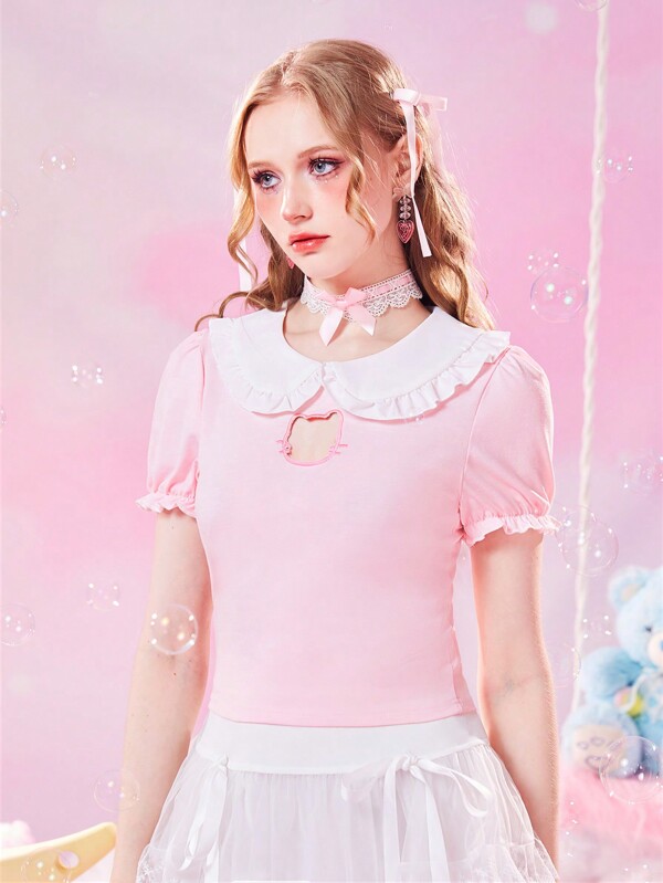 Is That The New Kawaii Contrast Collar Puff Sleeve Tee ?? ROMWE USA