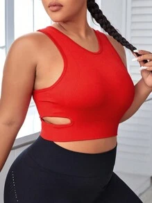 Yoga Basic Plus Cut Out Side Crop Sports Bra - Red - View 5