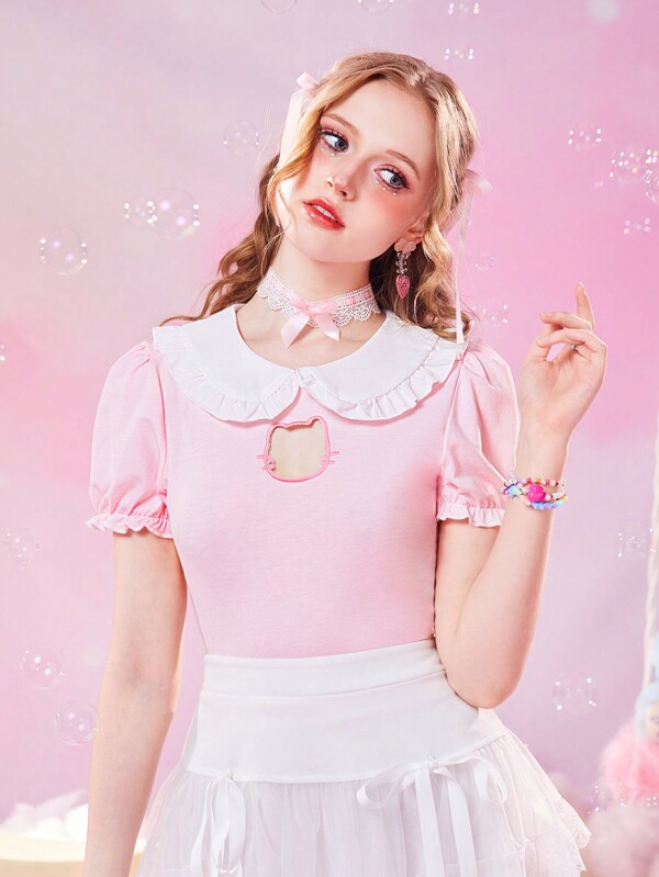 Is That The New Kawaii Contrast Collar Puff Sleeve Tee ?? ROMWE USA