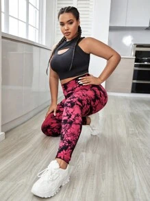 Yoga Basic Plus Tie Dye Wideband Waist Sports Leggings - Red - View 6