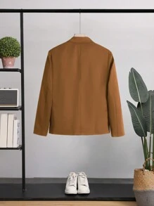 Manfinity Hypemode 男士大码素色前紐扣西裝外套和西裝褲不帶T恤 - 駝色 - 查看 2